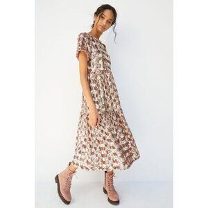 NWT Maeve by Anthropologie pink rose gold sequined midi dress S